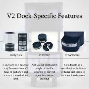Dock-specific Features of a Bantamarium V2 DOCK Vivarium stand/Storage Unit.