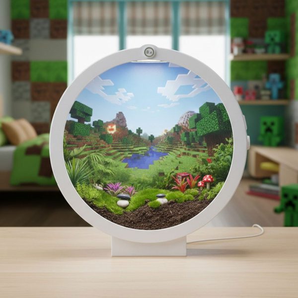 Bantamarium C2 RING being used as a Minecraft-themed terrarium