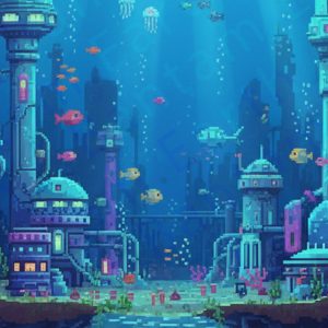 Pixelated Atlantis Backdrop| Printable Tank Backgrounds
