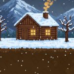 Pixelated Cabin Winter Backdrop | Printable Tank Backgrounds