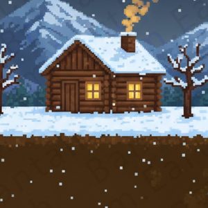 Pixelated Cabin Winter Backdrop | Printable Tank Backgrounds