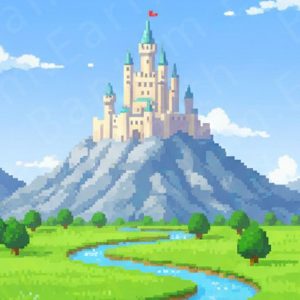 Pixelated Castle Backdrop | Printable Tank Backgrounds