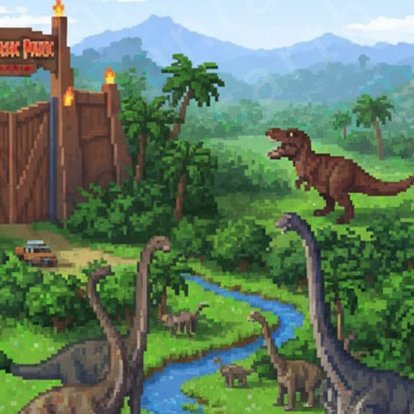 Pixelated Dinosaur Backdrop | Printable Tank Backgrounds