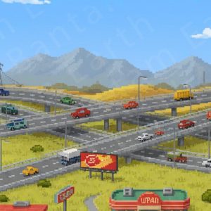Pixelated Highway Backdrop | Printable Tank Backgrounds