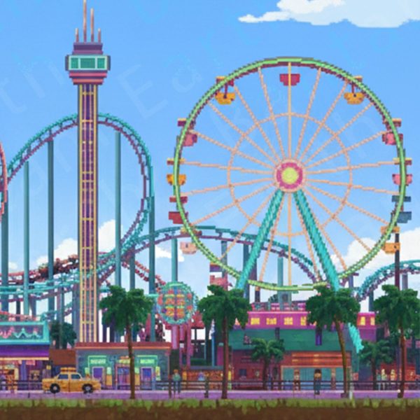 Pixelated Theme Park Backdrop | Printable Tank Backgrounds